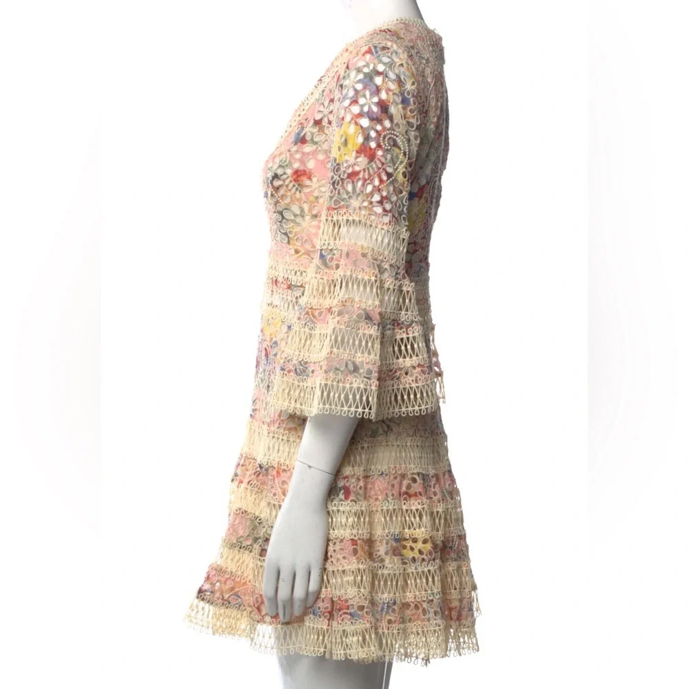 Zimmerman A Line Dress w Crochet Mesh Detailing and Beige w pink & purple Sz 6 - Picture 2 of 11